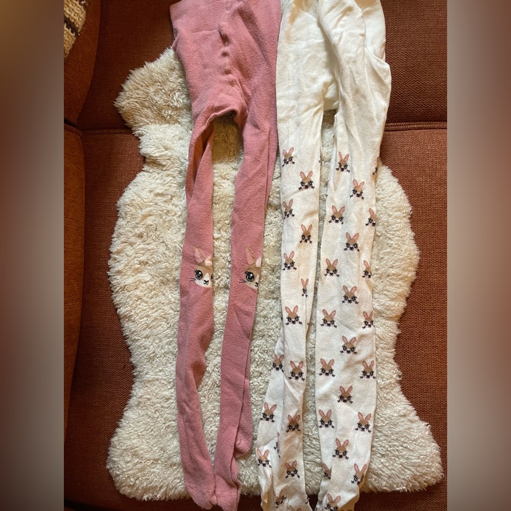 H&M Cute Pink and White Bunny Knit Tights. Size 6-8yo. GUC